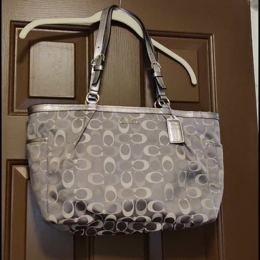 Large Gray/Silver Coach Purse